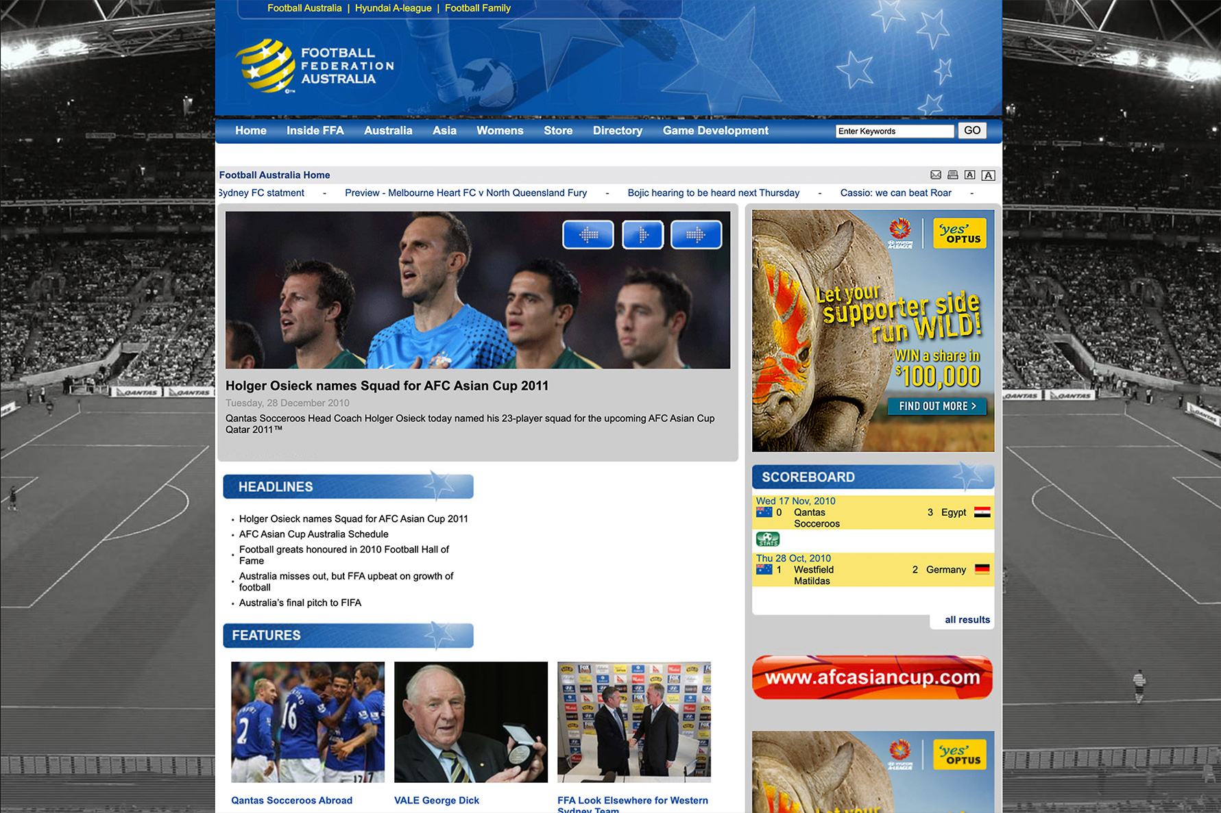Socceroos Website interface design