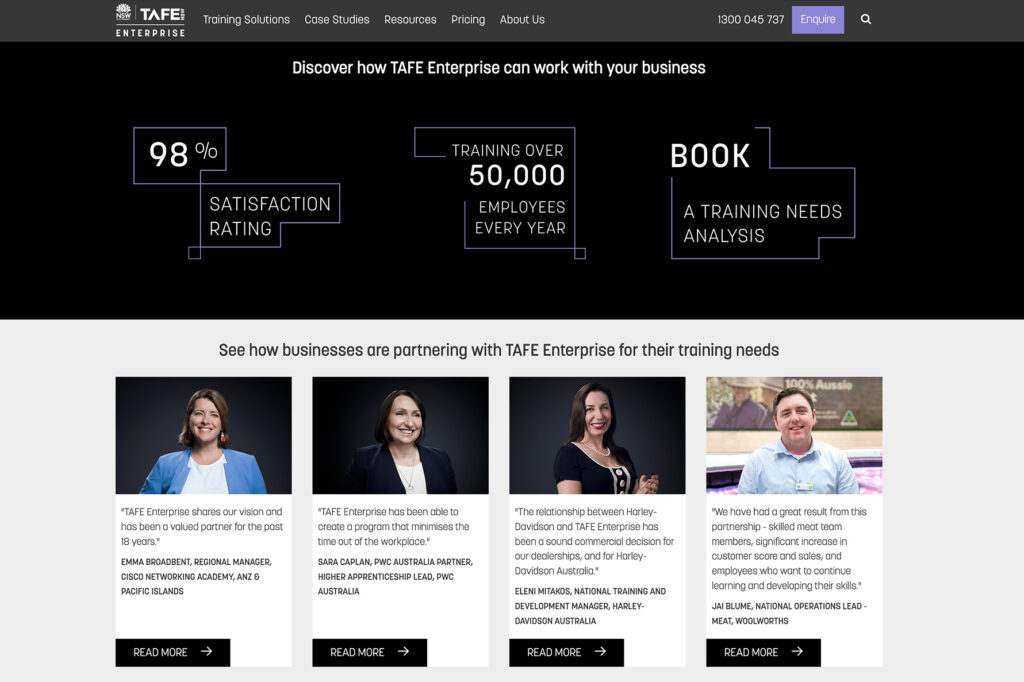 Home page below the fold